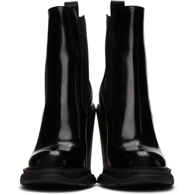 Shop Alexander Mcqueen Black Tread Heeled Chelsea Boots In Black Black