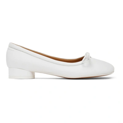 Shop Mm6 Maison Margiela White Leather Ballerina Flats In T1003 White