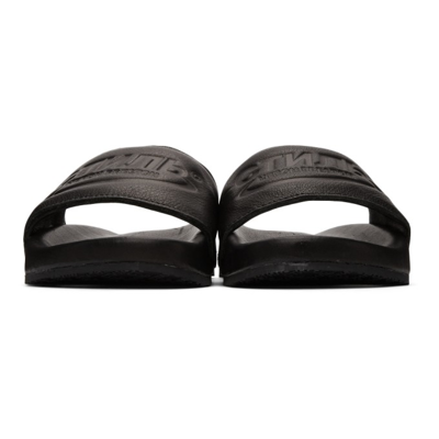 Shop Heron Preston Black Leather Logo Slides