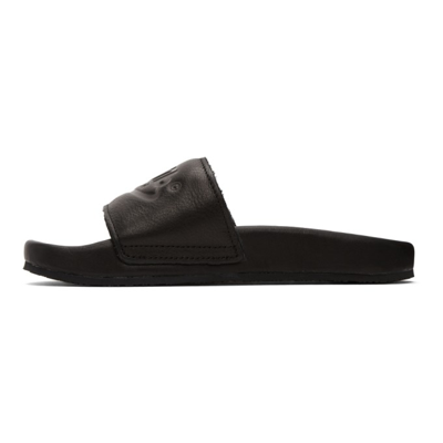 Shop Heron Preston Black Leather Logo Slides