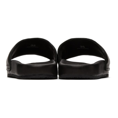 Shop Heron Preston Black Leather Logo Slides