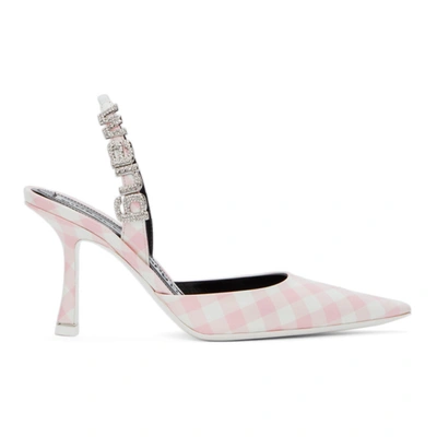 Shop Alexander Wang Pink & White Gingham Grace Slingback Heels In 682 Cradle Pink