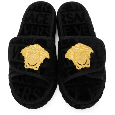 Shop Versace Black Jacquard Logo Medusa Sandals In Z4800 Nero