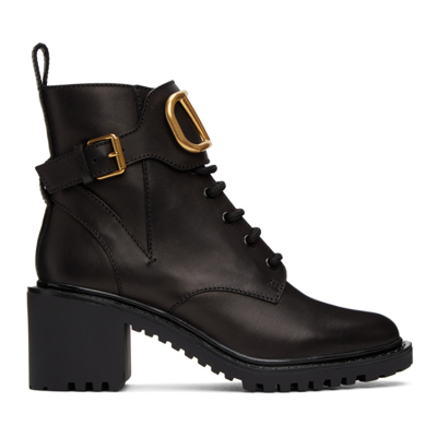 Shop Valentino Leather Vlogo Combat Boots In 0no Black