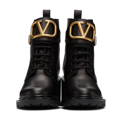 Shop Valentino Leather Vlogo Combat Boots In 0no Black