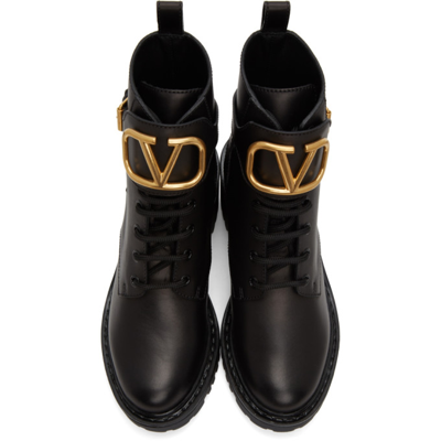 Shop Valentino Leather Vlogo Combat Boots In 0no Black