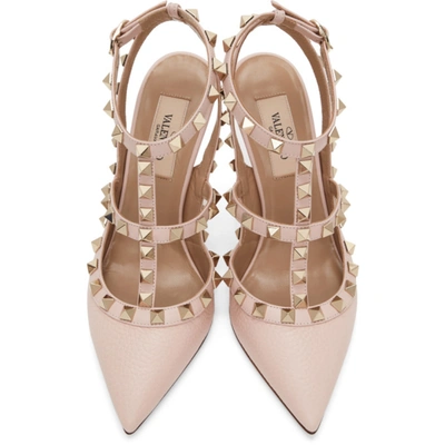 Shop Valentino Pink Rockstud Cage Heels In 16q Rsquartz