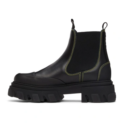 Shop Ganni Black Contrast Stitch Leather Ankle Boots In 099 Black