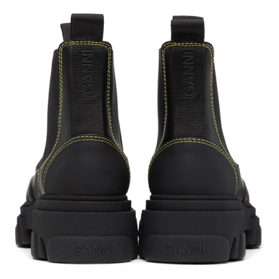 Shop Ganni Black Contrast Stitch Leather Ankle Boots In 099 Black