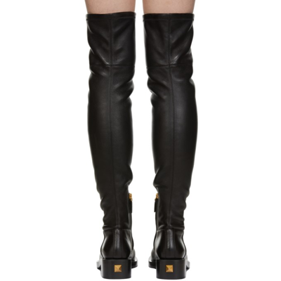 Shop Valentino Black Roman Stud Over-the-knee Boots In 0no Black