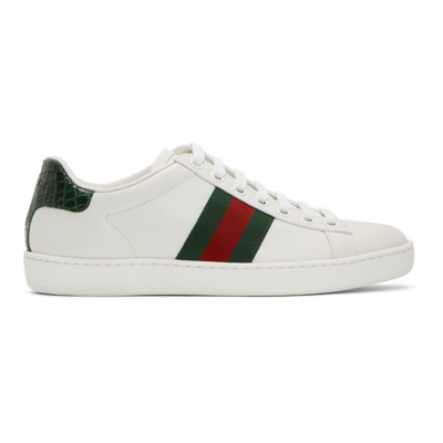 Shop Gucci White & Green Croc Ace Sneakers In 9071 Bianco/v.r.v/ve
