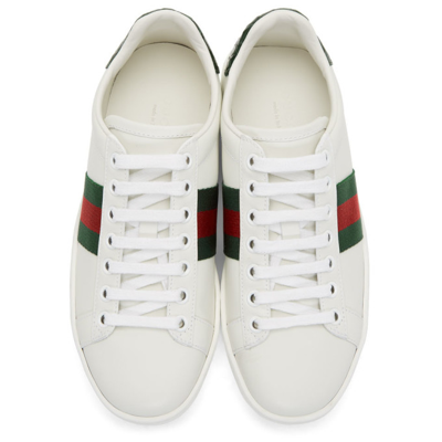 Shop Gucci White & Green Croc Ace Sneakers In 9071 Bianco/v.r.v/ve