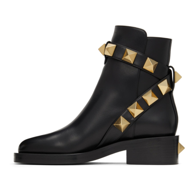 Shop Valentino Leather Roman Stud Boots In 0no Black