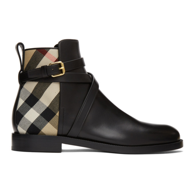 Burberry Archive Check Leather Ankle Boots In Black | ModeSens