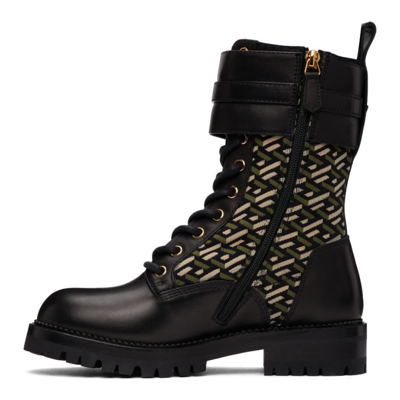 Shop Versace Black Safety Pin Boots In 5b15v Black/kaki