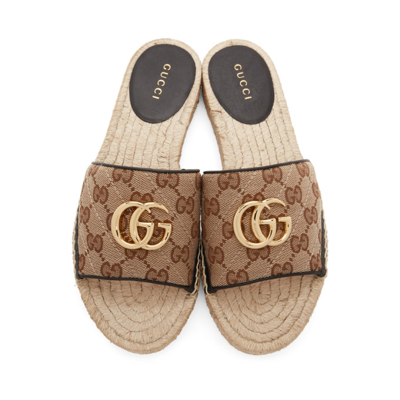 Shop Gucci Beige Canvas Gg Espadrille Sandals In 9765 Beige Ebony/ner