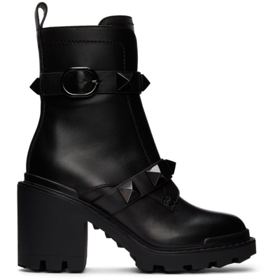 Shop Valentino Black Roman Stud Ankle Boots In 0no Black