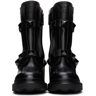 Shop Valentino Black Roman Stud Ankle Boots In 0no Black