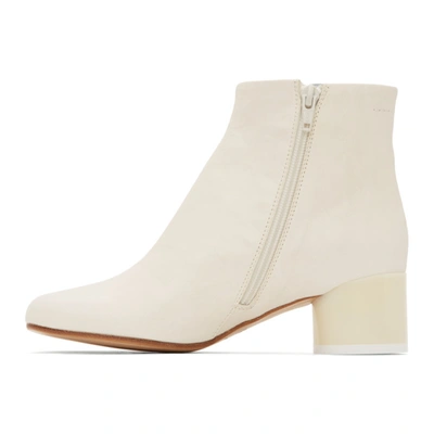 Shop Mm6 Maison Margiela Off-white Low Heel Ankle Boots In T1003 White