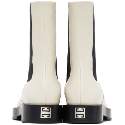 Shop Givenchy Off-white Leather Squared Ankle Boots In 105 Ivory