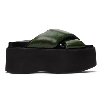 Shop Marni Khaki Padded Nylon Platform Cross Sandals In 00v99 Forest Night