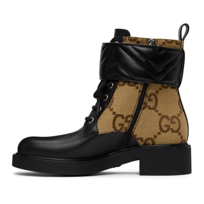 Gucci Gg Marmont Round-toe Leather And Canvas Ankle Boots In Black