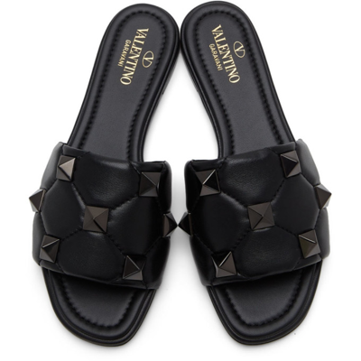 Shop Valentino Black Roman Stud Sandals In 0no Black