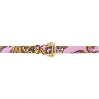 Shop Versace Jeans Couture Pink Printed Belt In Eg30 Lavander/gold