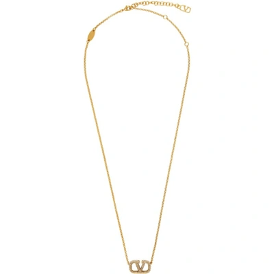 Shop Valentino Signature Vlogo Crystal & Pearl Necklace In Cs4 Gold/creamrose