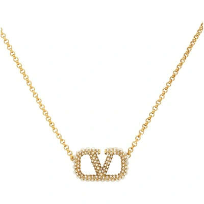 Shop Valentino Signature Vlogo Crystal & Pearl Necklace In Cs4 Gold/creamrose