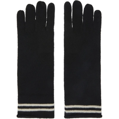 Shop Undercover Black Wool Striped Gloves