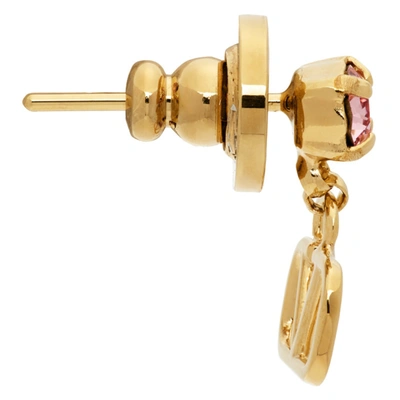 Shop Valentino Gold & Pink Vlogo Pendant Earrings In 0v3 Gold 18/light Ro