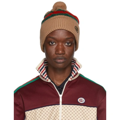 Gucci Wool Knit Hat With Web Stripe In Beige | ModeSens