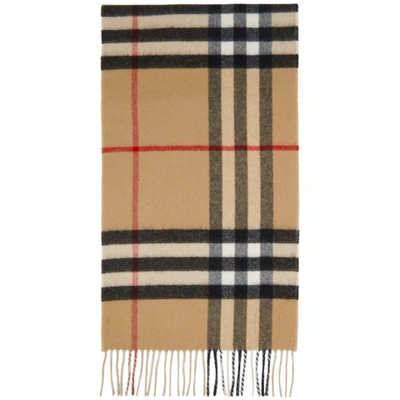 Shop Burberry Pink & Beige Contrast Check Cashmere Scarf In Arc Beige/ Candy Pnk