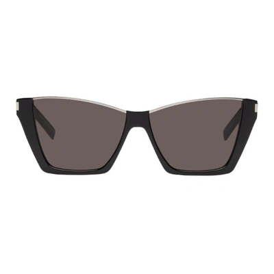 Shop Saint Laurent Black Angular Sl 369 Kate Sunglasses In 001