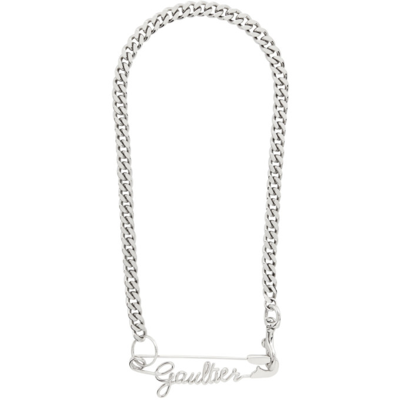 Shop Jean Paul Gaultier Silver 'the Gaultier' Safety Pin Necklace In 91 Silver