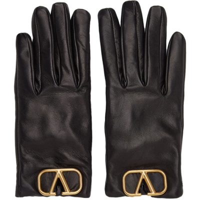 Shop Valentino Black Vlogo Gloves In 0no Black
