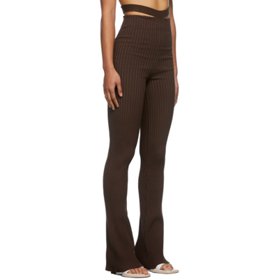 Shop Adamo Brown Flared High Waist Cut Out Belt Lounge Pants In 003 Nude