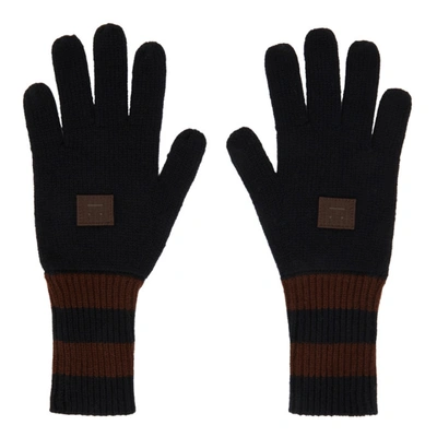 Shop Acne Studios Black & Brown Striped Face Patch Gloves In Ahd Black/brown