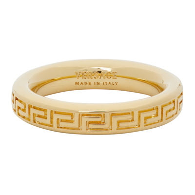 Shop Versace Gold Thin Engraved Greek Key Ring In D00o Gold