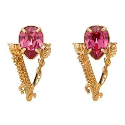 Shop Versace Gold & Pink Virtus Stud Earrings In 4j110 Gold Rose