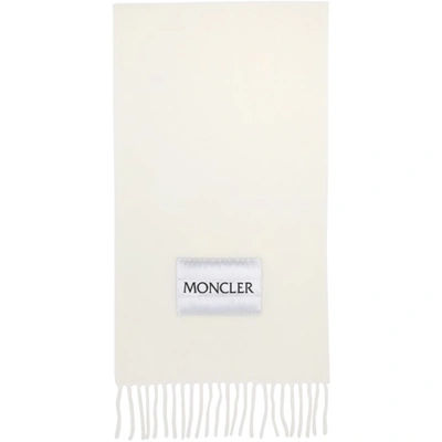 Shop Moncler Wool Logo Scarf In 001 White
