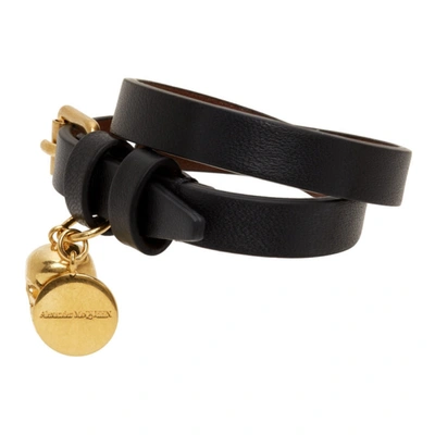 Shop Alexander Mcqueen Black & Gold Double Wrap Skull Bracelet In 1000 Black