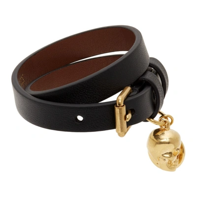 Shop Alexander Mcqueen Black & Gold Double Wrap Skull Bracelet In 1000 Black