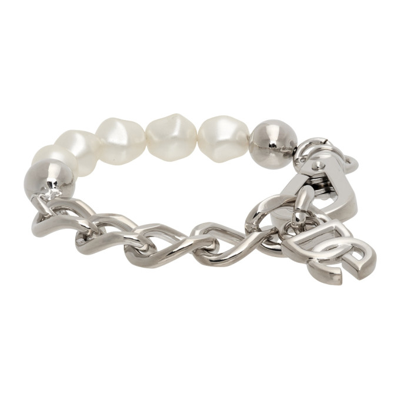 Shop Dolce & Gabbana Silver Pearl Logo Bracelet In 87655 Silve