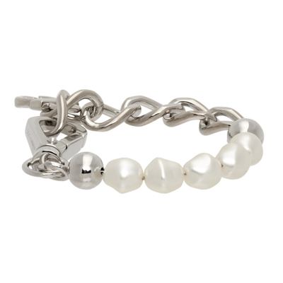 Shop Dolce & Gabbana Silver Pearl Logo Bracelet In 87655 Silve