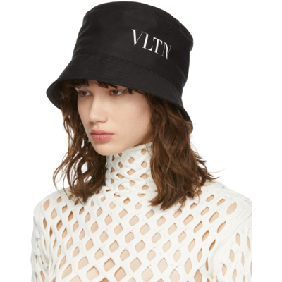 Shop Valentino Black Vltn Bucket Hat In 0ni Nero/bianco