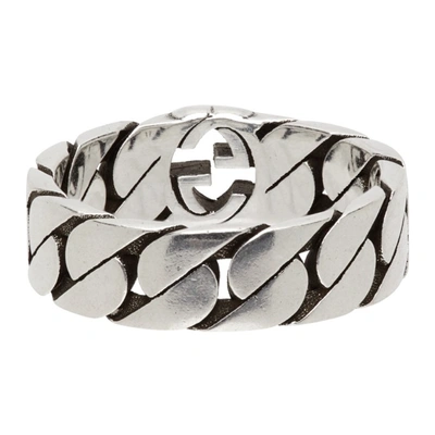 Shop Gucci Silver Wide Interlocking G Ring In 0728 Semi Shiny Silv
