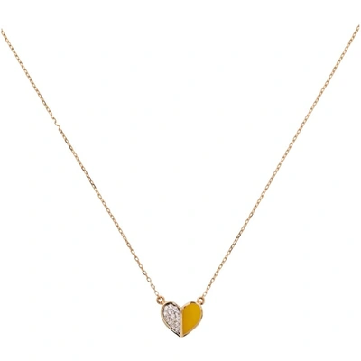 Shop Adina Reyter Gold Ceramic Pavé Folded Heart Necklace In Gold/yellow