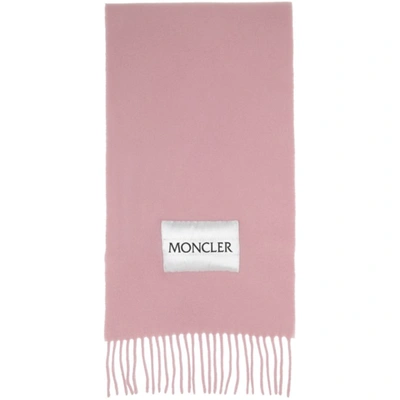 Shop Moncler Wool Logo Scarf In 401 Blush
